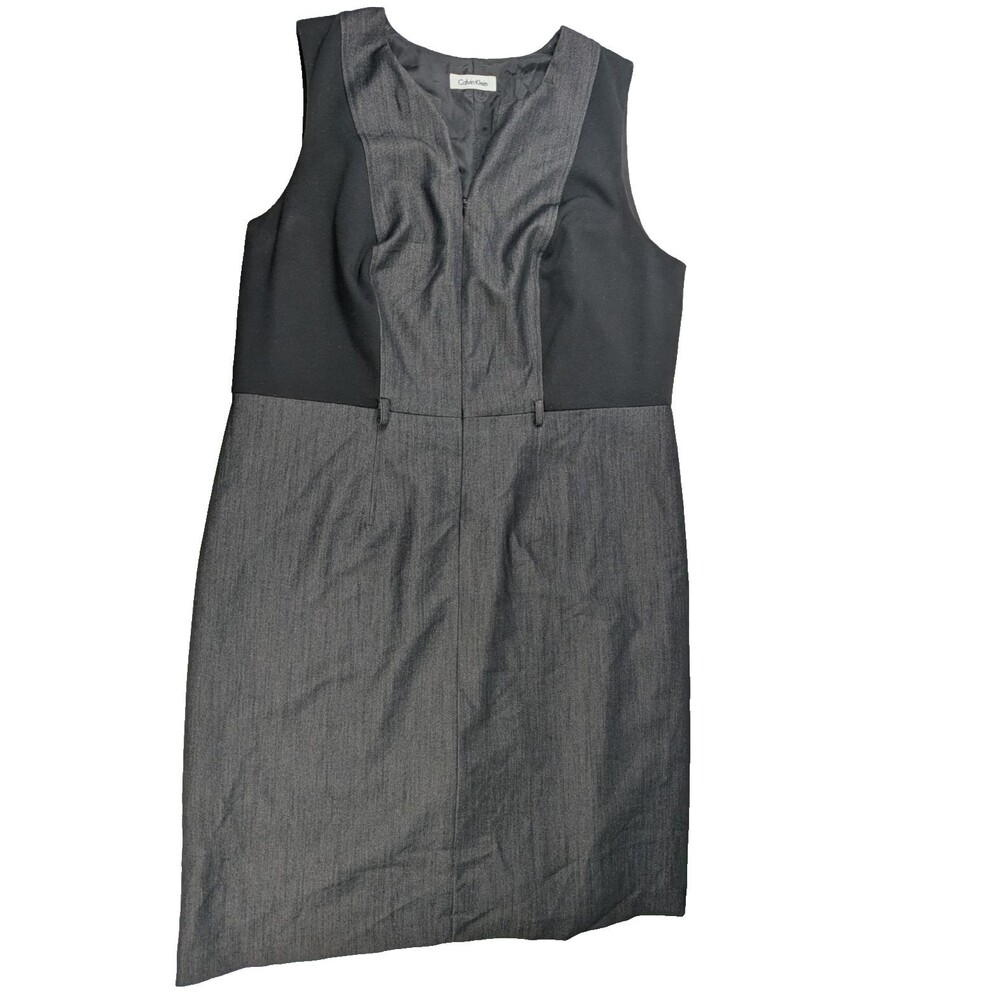 Calvin Klein Womens Sheath Dress Est L Gray Black Colorblock Sleeveless READ
